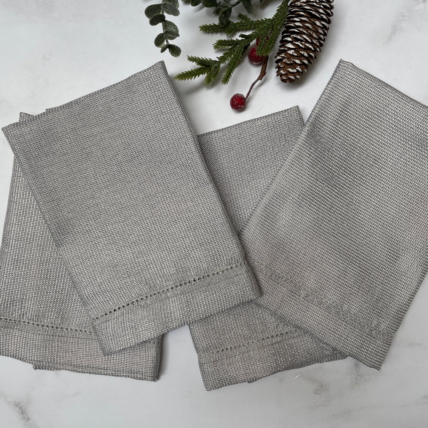 SERVILLETA LINO VINTAGE METÁLICO PLATA (4 PZ)