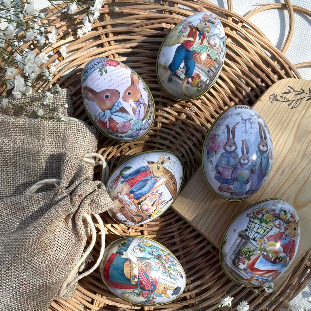 6 HUEVOS DE PASCUA (RELLENABLES) / 6 COSTALITOS DE YUTE