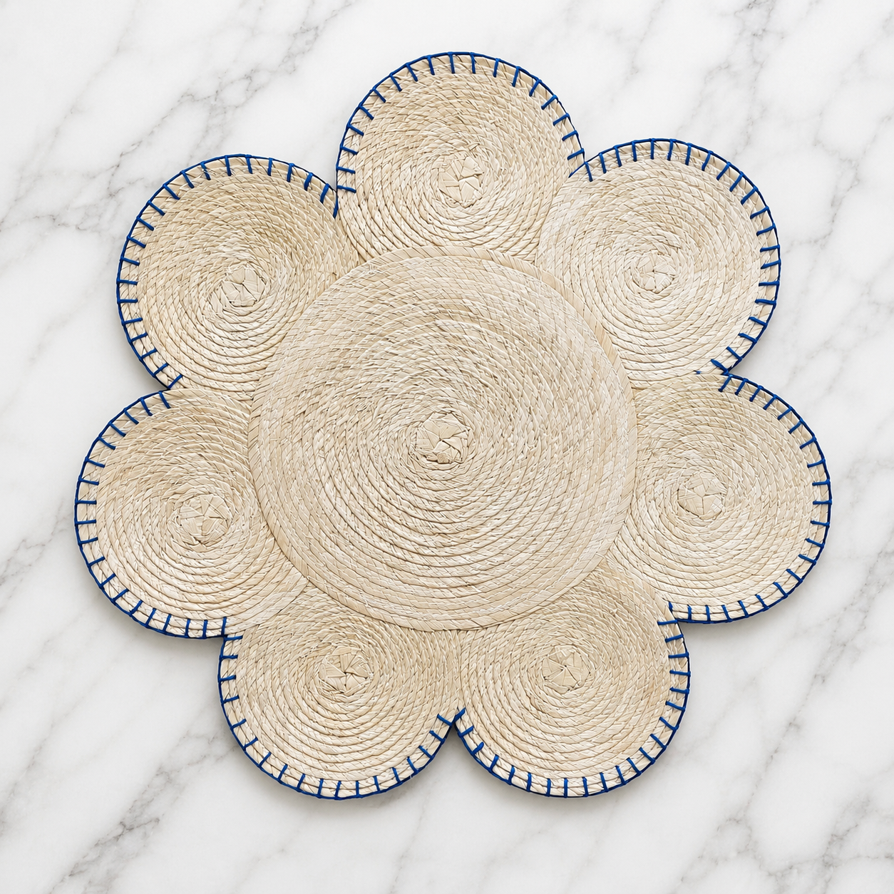 Individual flor bordado azul (4pz)