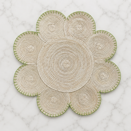 Individual flor bordado verde (4pz)