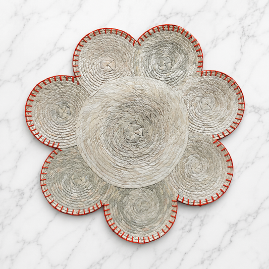 Individual flor bordado naranja (4pz)